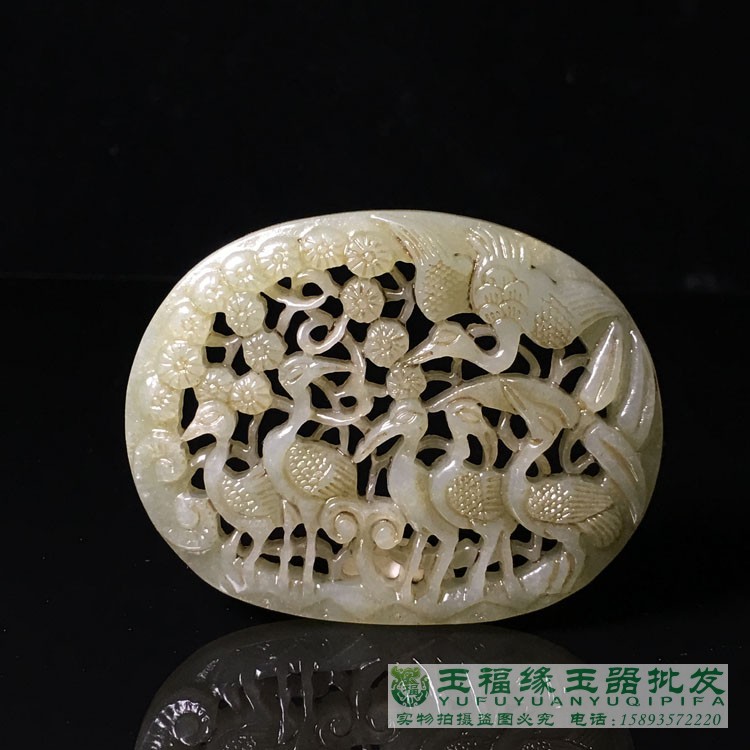 Fidelity And Tian Jade Hollowed-out Carved Fairy Crane Sea East Green Pendant Antique Jade Jade Ancient Jade Collection Pendant-Taobao