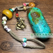 Antique turquoise patina Five Emperors copper coins Tibetan silver accessories old turquoise relief dragon on the house antique dragon handle piece