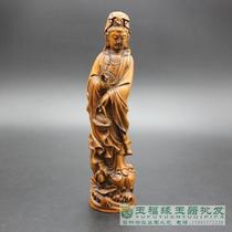 Antique boxwood basket with fish Guanyin Bodhisattva small ornaments Old wood carvings Buddha statues ornaments Antique wood carvings