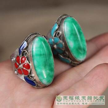 Antiques and miscellaneous cloisonné silver plated jadeite ring