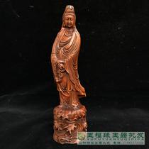 Boxwood carving Guanyin Fengshui Town House ornaments pure handmade crafts antiques antiques collection genuine Miscellaneous old objects