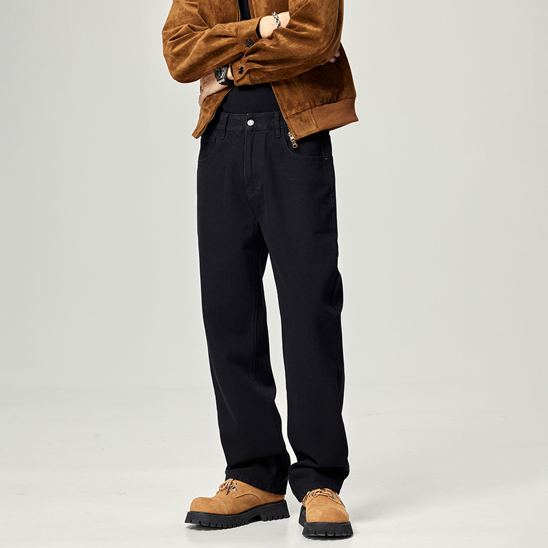Lee Bradbury Men's Loose Straight Black Jeans, Fashionable Trendy Brand, Versatile Washed Casual Wide-Leg Pants Lee Bradbury Men's Loose Straight Black Jeans, Fashionable Trendy Brand, Versatile Washed Casual Wide-Leg Pants