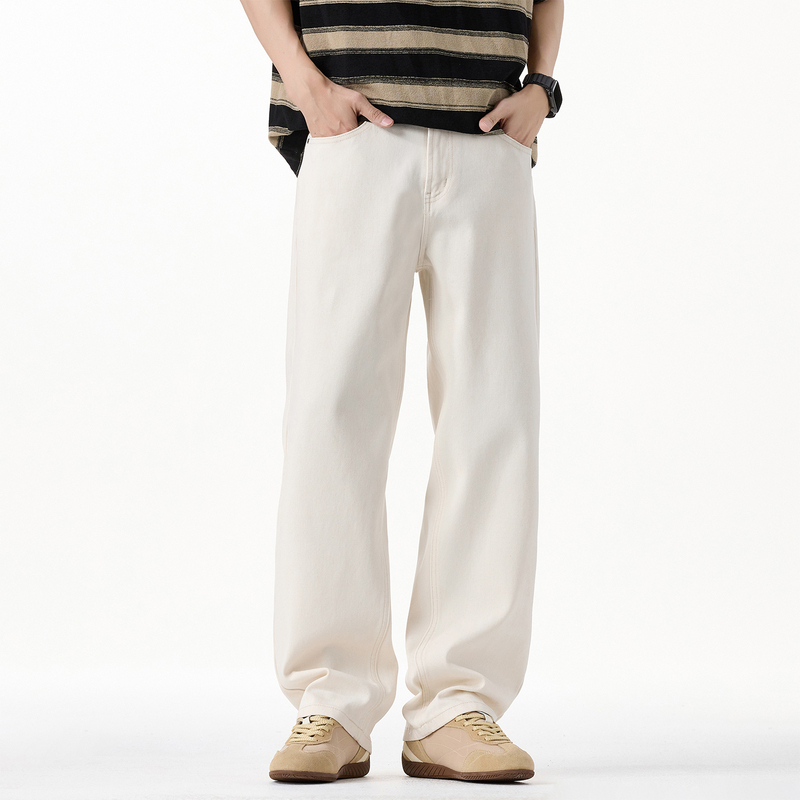 Lee Bradbury Spring Style High-End White Jeans Men's Loose Straight-Leg American High Street Casual Pants