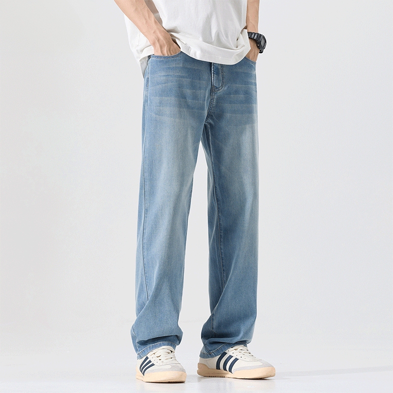 Lee Bradbury Thin, Cool, Lightweight and Drapey Tencel Jeans for Men, Loose Straight-Leg Trendy Casual Pants
