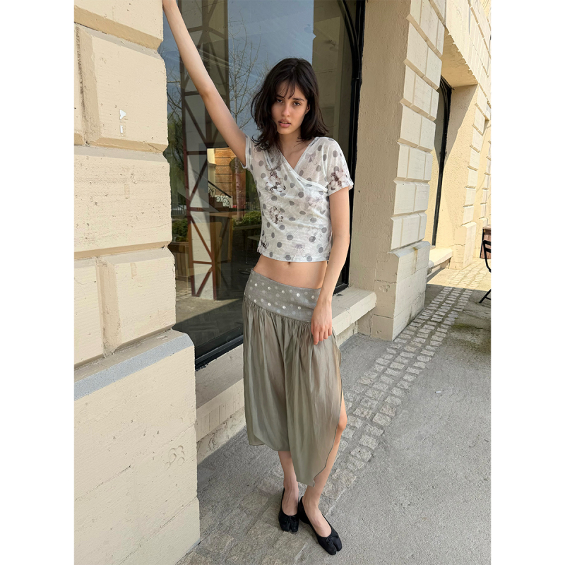 That'Sneat Wavepoint Polka Dot Patchwork Lightweight Skirt Pants - Green That'Sneat Wavepoint Polka Dot Patchwork Lightweight Skirt Pants - Green