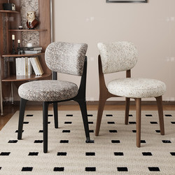 Solid Wood Dining Chair for Home Use, Nordic Style, Walnut Color, Cotton and Linen Fabric Backrest Chair, Hotel Microfiber Leather Dining Table Chair Stool