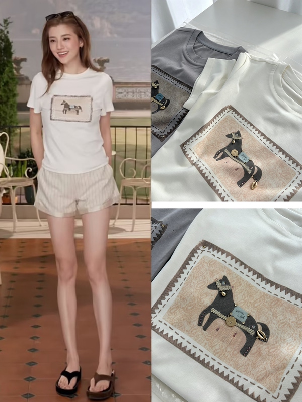 Authentic Channel Vena L* Wu Qianyu's Same Style, Heavy-Duty Pony Round-Neck Short-Sleeve T-Shirt