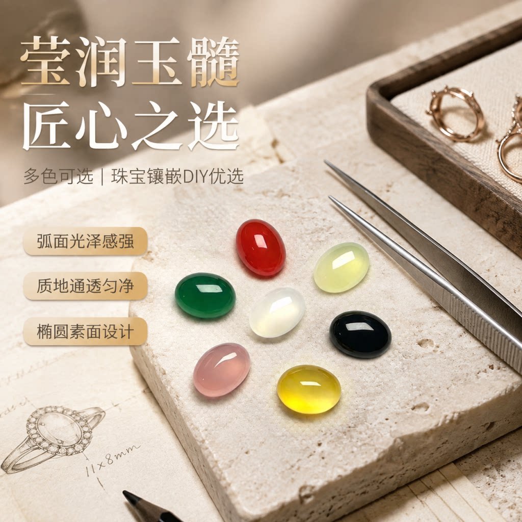 Source factory natural green agate flat bottom ring oval face inlay patch diy ring pendant