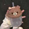 [New Product]Japanese Rilakkuma Mini Milk Coffee Glass Cup, High-Quality, Portable with Straw
