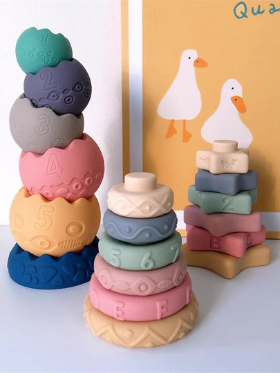 Bloques de construcción de goma blanda para bebés Jenga para bebés de 6 a 12 meses, los bloques de construcción blandos se pueden masticar, los bebés se pueden masticar y torcer bolas para la educación temprana