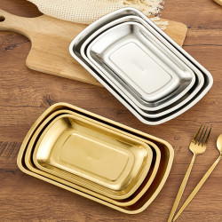 304 Stainless Steel Rice Roll Plate, Golden Dish, Flat Plate, Fruit Rectangular Plate, Household Flat Plate, Japanese-Style Commercial Snack Plate