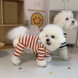 Dog Clothes for Spring and Autumn with Leash Ring, Small Dogs Like Teddy, Bichon, Pomeranian, Yorkshire, Striped Four-Legged Loungewear