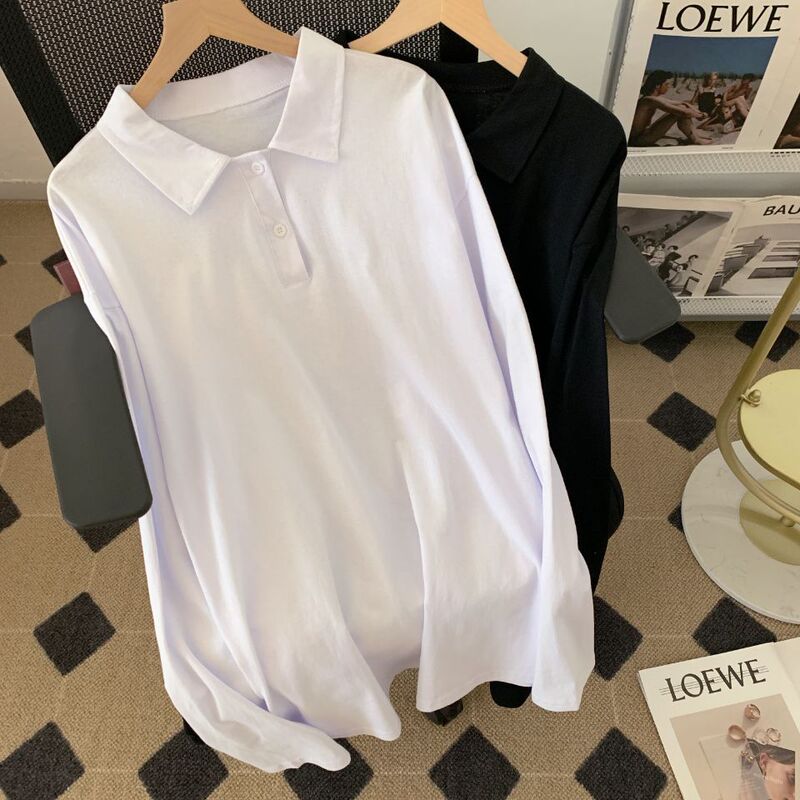 Long-Sleeved Men's Autumn Trendy Pure Cotton Polo Shirt T-Shirt Korean Style Loose Solid Color Base Shirt Casual Inner Wear Top Long-Sleeved Men's Autumn Trendy Pure Cotton Polo Shirt T-Shirt Korean Style Loose Solid Color Base Shirt Casual Inner Wear Top