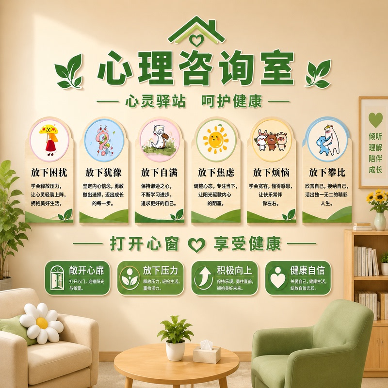 The Corner of the Psychological Counseling Room Is Decorated with a Spiritual Station, Counseling Room, Emotional Stability Management, Cultural Wall Stickers, and Decorative Posters The Corner of the Psychological Counseling Room Is Decorated with a Spiritual Station, Counseling Room, Emotional Stability Management, Cultural Wall Stickers, and Decorative Posters
