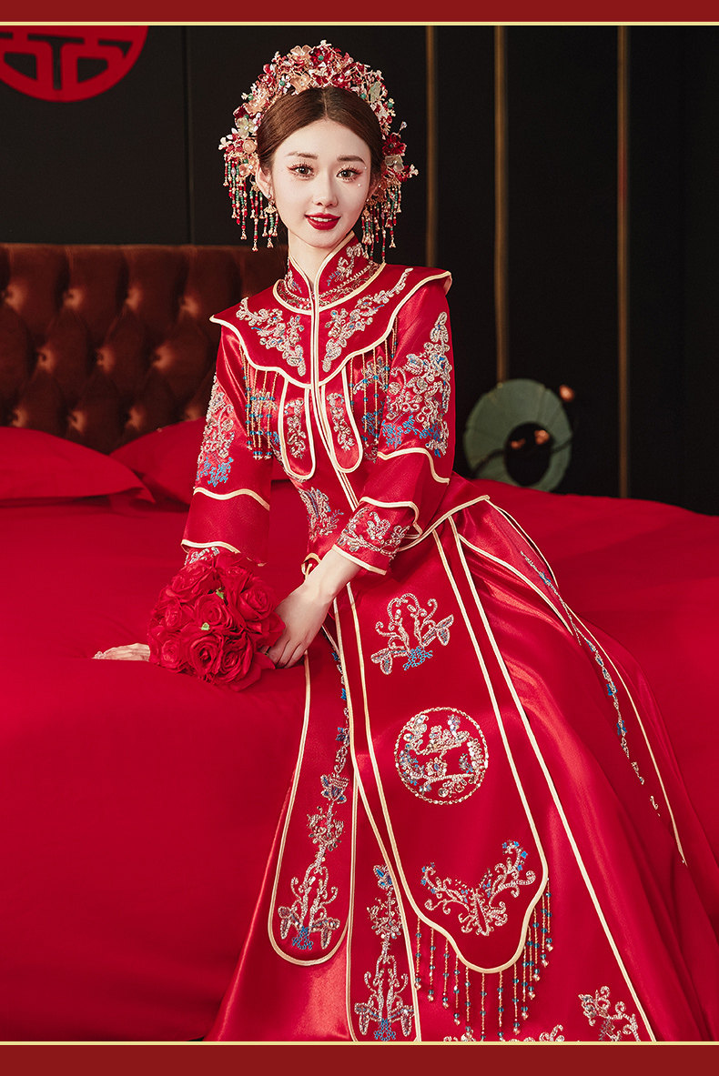 秀禾服2024新款新娘结婚中式婚服敬酒服秀和服冬季重工小个子旗袍-阿里巴巴