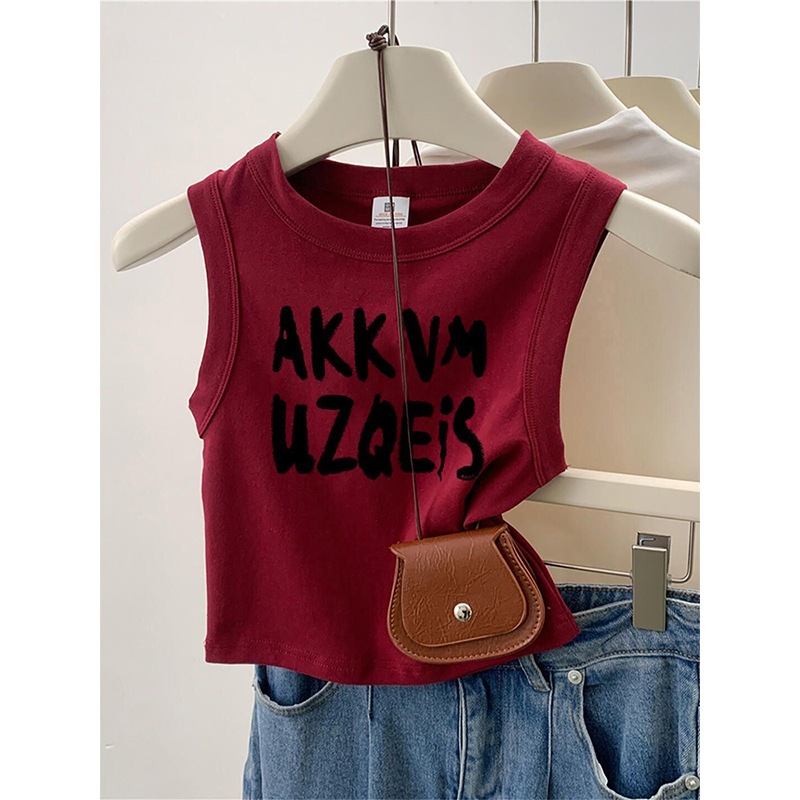Burgundy American-Style Spicy Girl Tank Top for Women, Summer Slim-Fit, Short, Sleeveless, Can Be Worn as an Inner Layer or Outerwear, Niche Top