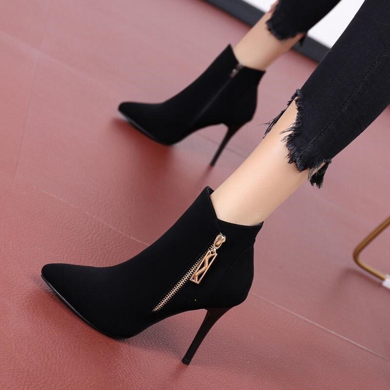 Brand Special Offer High-Heeled Short Boots for Women 2026 Autumn and Winter New Fashion Suede Pointed Toe Stiletto Versatile Martin Boots Brand Special Offer High-Heeled Short Boots for Women 2026 Autumn and Winter New Fashion Suede Pointed Toe Stiletto Versatile Martin Boots