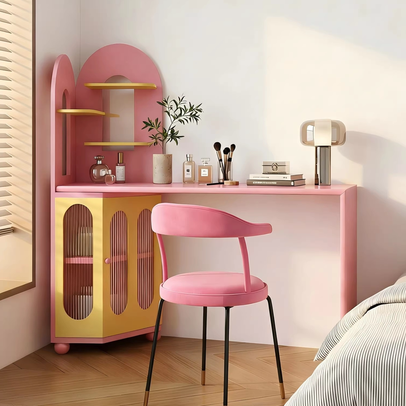 Dopamine Color-Blocked Dressing Table Bedroom Arched Corner Desk Colorful Integrated Wall-Mounted Multifunctional Corner Storage Table