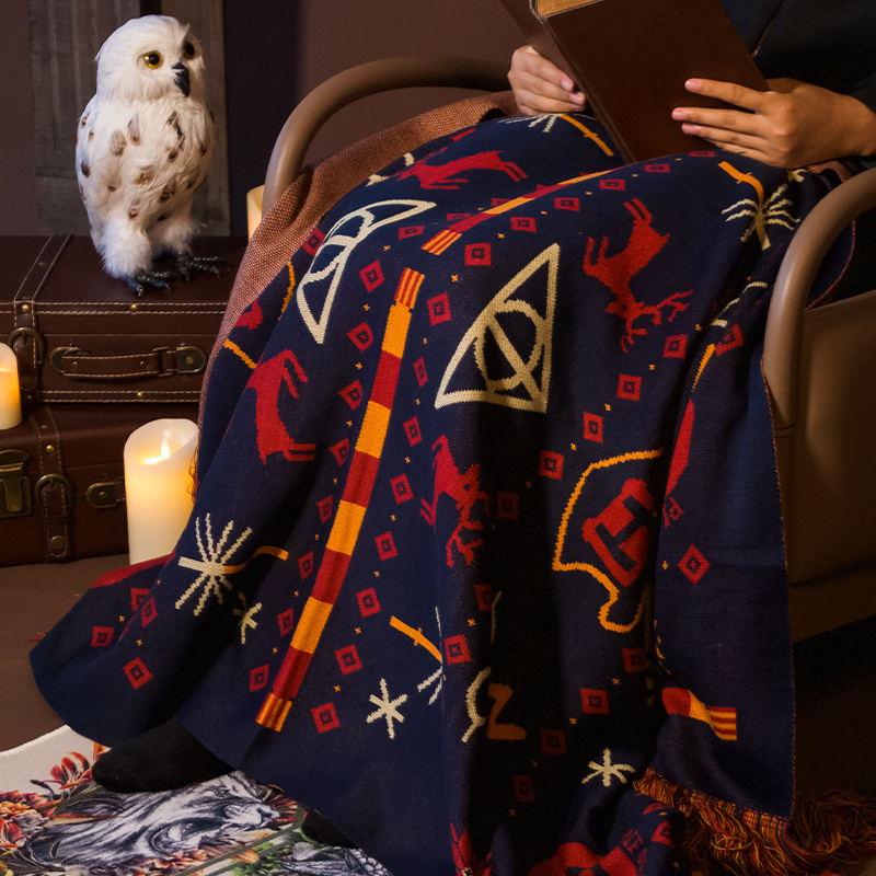 Warner Genuine Me Harry Potter Merchandise Retro Knitted Blanket Throw Shawl Large Size Sofa Blanket Woven Warm Blanket