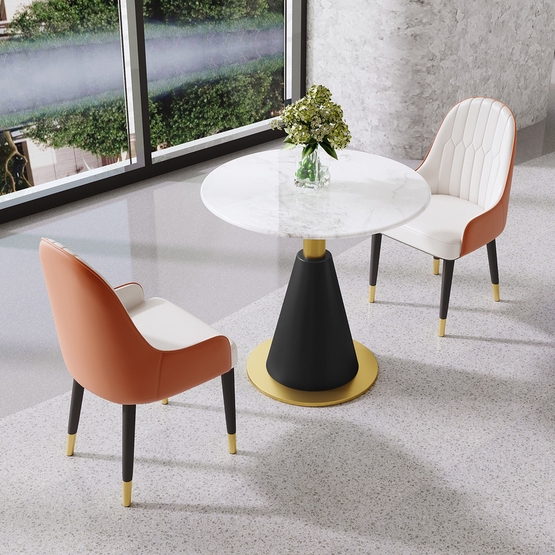 Minimalist Microcrystalline Stone Negotiation Round Table with White Base for Commercial Use, Cafe Rest Table, Small Tea Table, Side Table