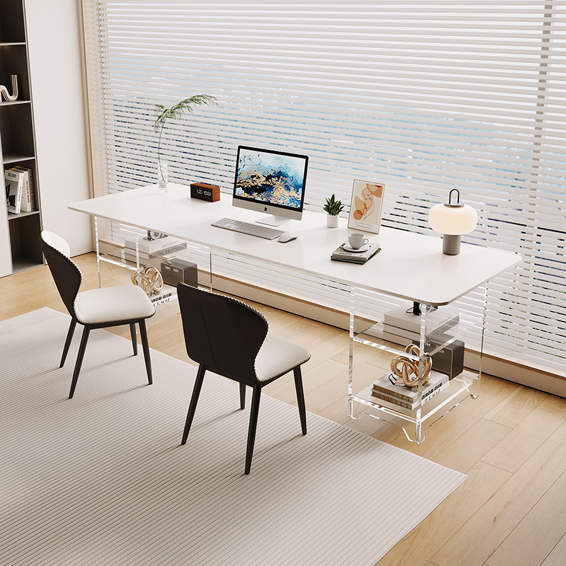 White Computer Table Cream Style Acrylic Suspended Sofa Double Long Workbench Office Slate Desk