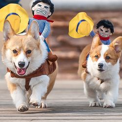 Dog Riding Costume Pet Halloween Funny Outfit Cowboy Knight Costume Corgi Teddy Creative Clothes