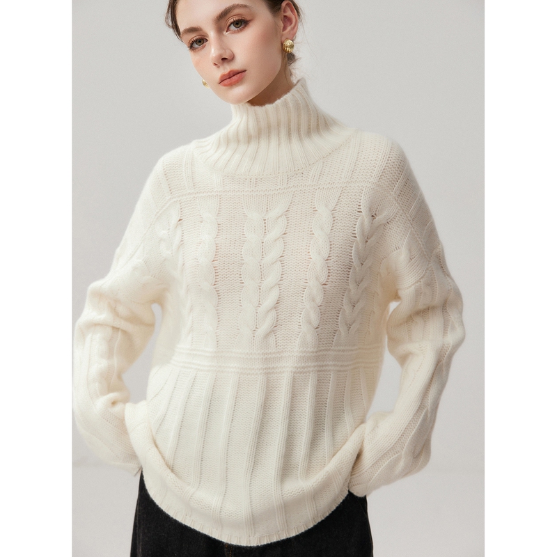 Casual Style High-Neck Cashmere Cable-Knit Sweater for Women, a Very Stylish Long-Sleeve Slim-Fit Warm Knit Top for Autumn Casual Style High-Neck Cashmere Cable-Knit Sweater for Women, a Very Stylish Long-Sleeve Slim-Fit Warm Knit Top for Autumn