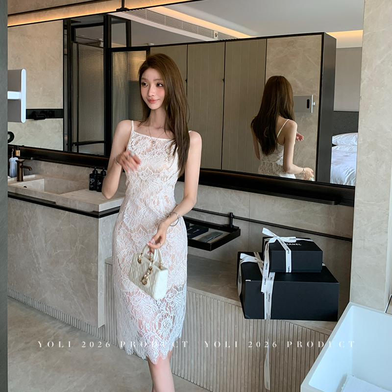 Yoli Zhang Yuli's "Florence" Coffee-Colored Dress for Women, Summer Design, Slim Fit, Lace Camisole Dress Yoli Zhang Yuli's "Florence" Coffee-Colored Dress for Women, Summer Design, Slim Fit, Lace Camisole Dress