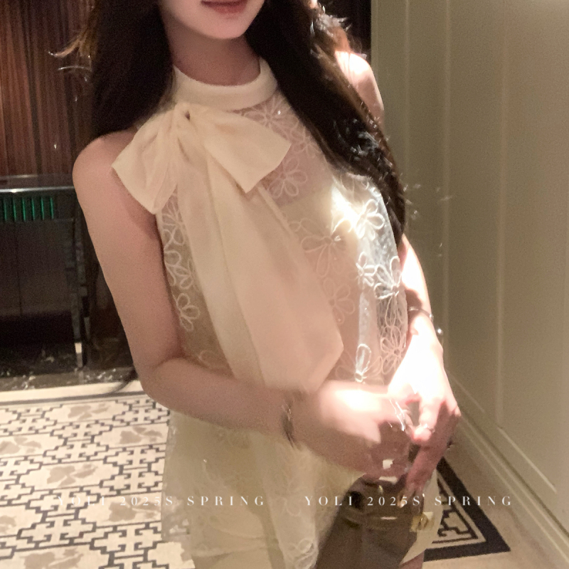 Yoli Zhang Yuli's "Paris Lace Poetry" Light Luxury Bow-Tie Lace Blouse for Women, Stunning Summer Top