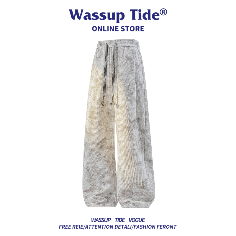 Wassup Tide American-Style Tie-Dye Dirty Pants for Men, Loose Large Size Straight Wide-Leg Pants, Winter Fleece-Lined Casual Pants Wassup Tide American-Style Tie-Dye Dirty Pants for Men, Loose Large Size Straight Wide-Leg Pants, Winter Fleece-Lined Casual Pants