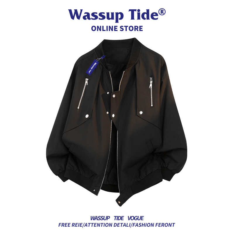Wassup Tide American Retro Pilot Jacket Men's Spring and Autumn Loose Casual Baseball Jacket Trendy