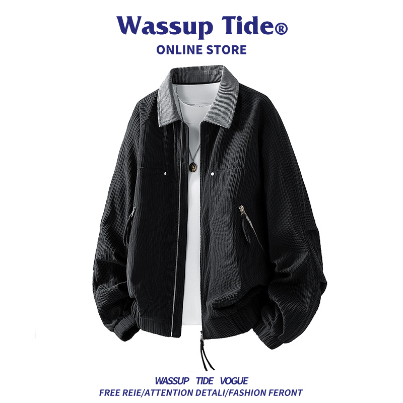 Wassup Tide American Style Retro Workwear Jacket for Men, Spring and Autumn Loose Casual Lapel Large Size Coat Wassup Tide American Style Retro Workwear Jacket for Men, Spring and Autumn Loose Casual Lapel Large Size Coat