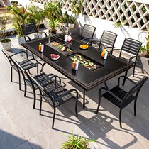 Aluminum alloy smokeless electric charcoal grill hot pot barbecue table outdoor courtyard cast aluminum barbecue table and chairs outdoor garden villa