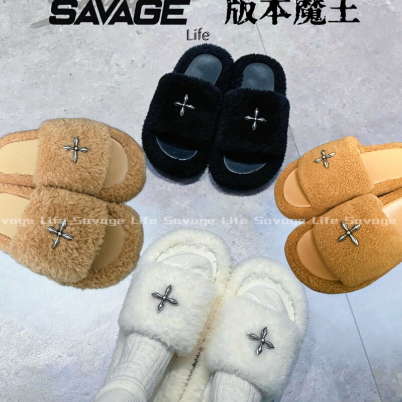 Version 1: Height Increase of 5cm. Different from the Common Cross-Pattern Slippers on the Market. Versatile and Trendy Thick-Soled Fur Slippers for Girls, Suitable for Outdoor Wear