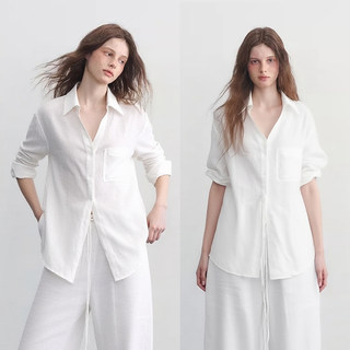 French White Linen Old Money Style Shirt Women's Summer Thin Accessible Luxury Classy Cotton and Linen Shirt Sun Protection Top