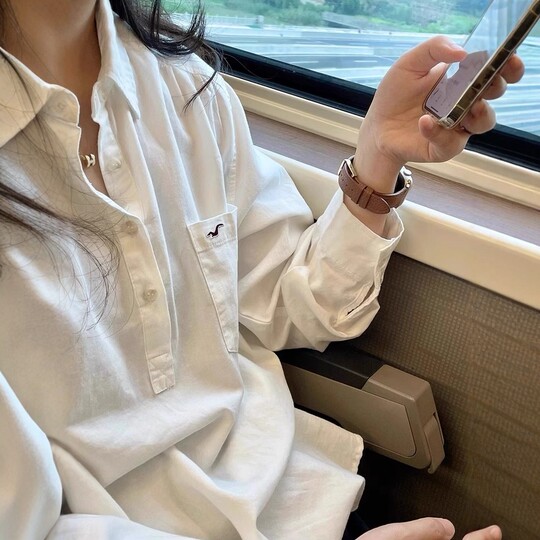 法式飞鸟刺绣白色衬衫女士2025秋季新款宽松慵懒气质衬衣长袖上衣