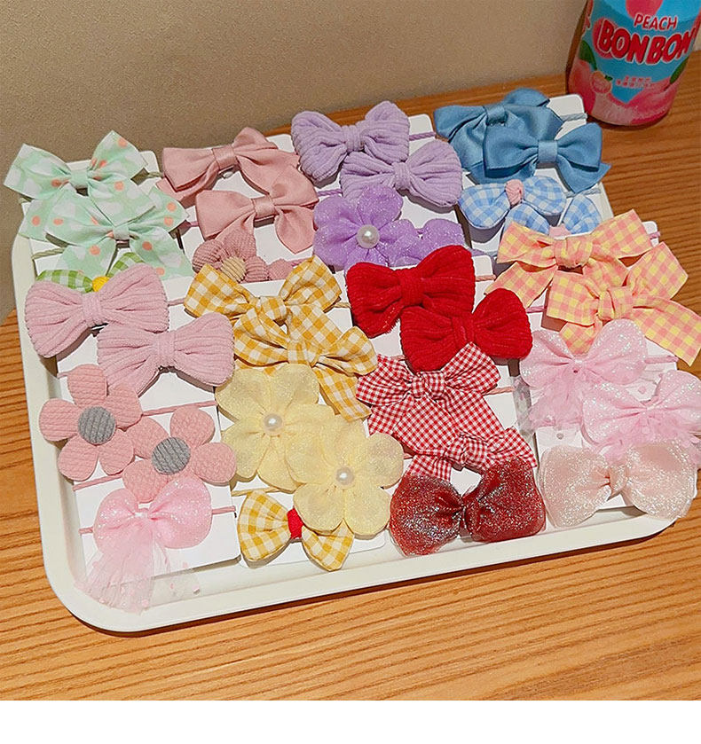 Girl'S Gender Inlay Design Cute Style Cute Plaid Flower Bow Knot Cloth Inlaid Pearls Hair Tie 1 Set