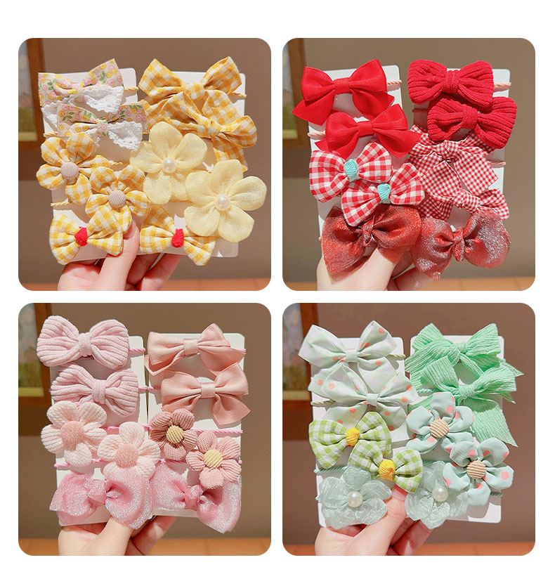 1 Set Quantity Daily Occasion Plaid, Flower, Bow Knot Pattern Cute Plaid Flower Bow Knot Cloth Inlaid Pearls Hair Tie 1 Set