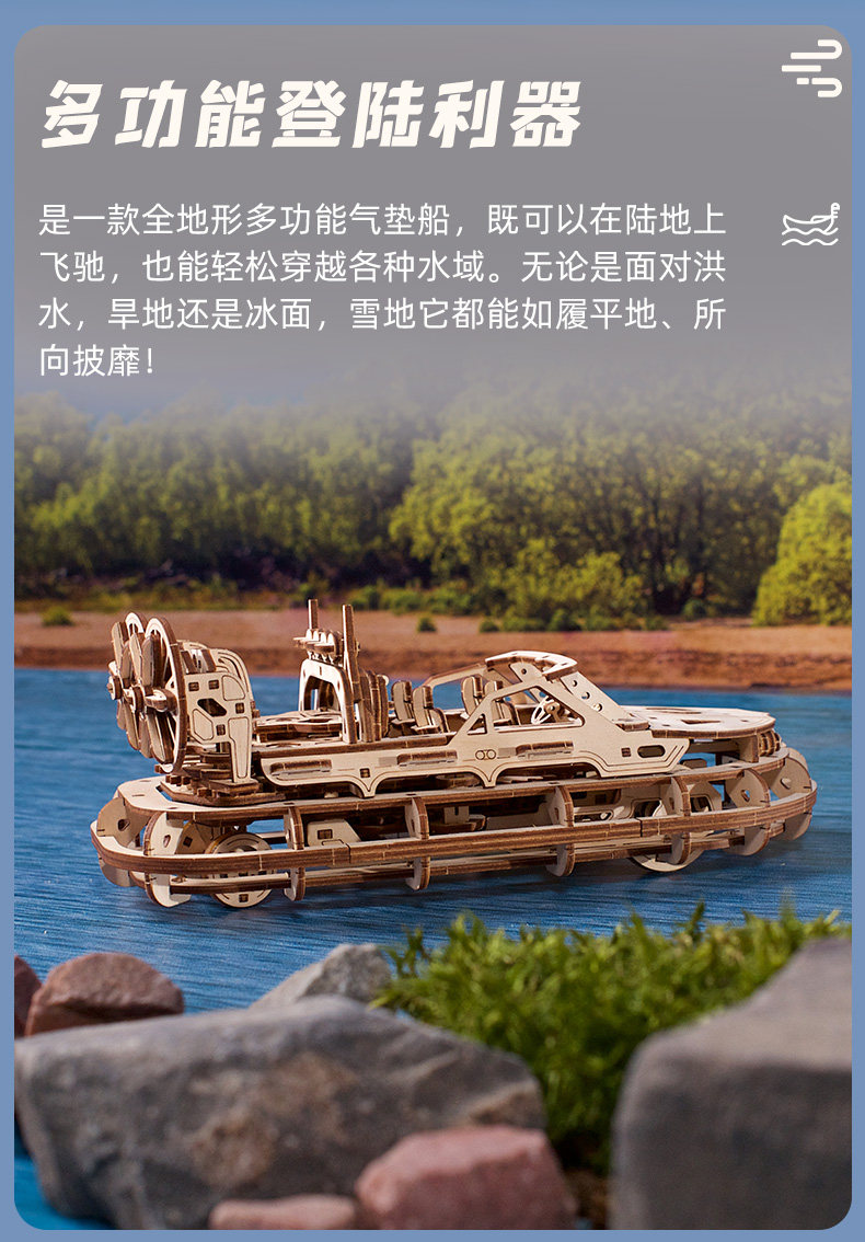 Корабль ugears两栖气垫登陆船双扇木质拼装模型船模拼图机械玩具男生 Корабль ugears两栖气垫登陆船双扇木质拼装模型船模拼图机械玩具男生