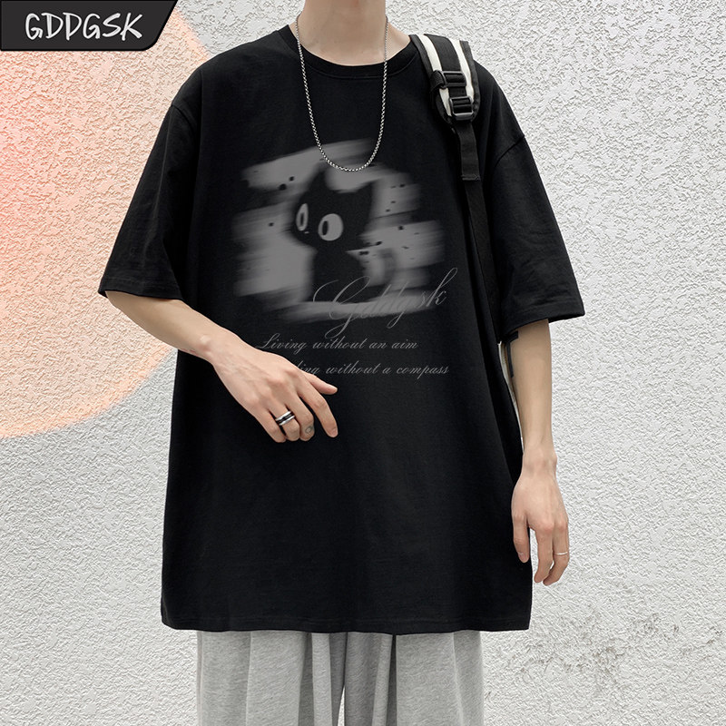 Футболка с короткими рукавами GDDGSK American letter kitten design, мужская летняя свободная футболка для пары большого размера с короткими рукавами Изображение 1