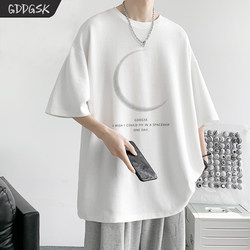 Gddgsk Trendy Brand 300g Heavy Cotton Summer Printed Short-Sleeve T-Shirt for Men, Loose Base Shirt, Half-Sleeve Tee
