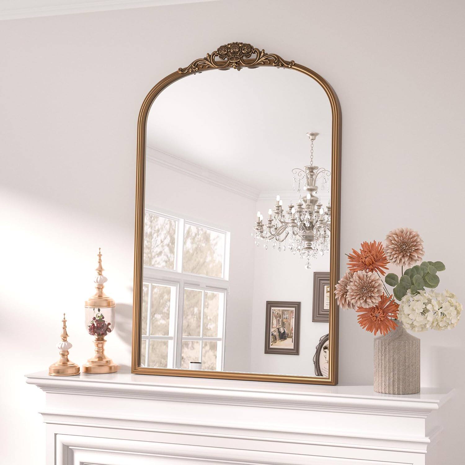 法式化妆镜卫生间挂墙浴室镜子美式台面智能梳妆镜欧式复古装饰镜详情3