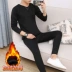 Quần lót nam thiết lập nhiệt thường xuyên áo len cổ tròn cotton trẻ trung cotton nam mùa đông quần áo dài quần phù hợp