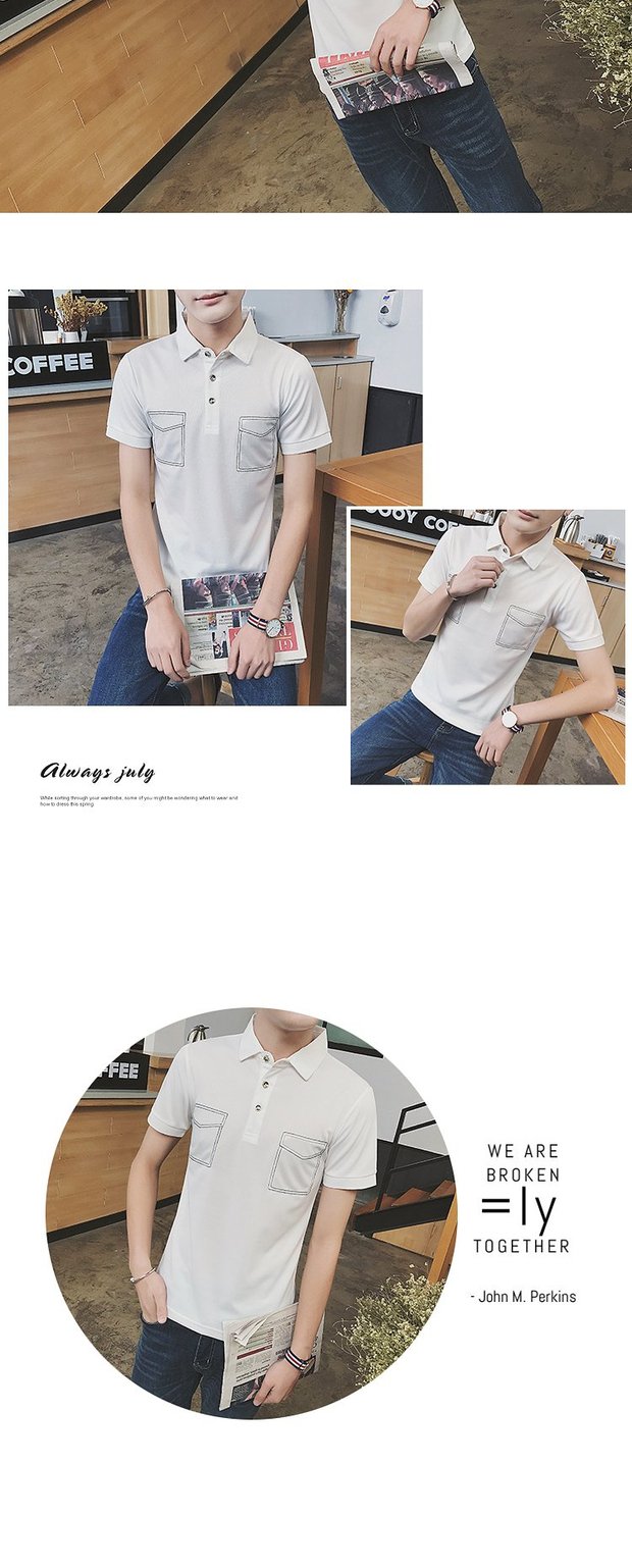 Mùa hè 2017 Thời trang mới Sọc Slim Nam ngắn tay áo Polo Áo thun nửa áo thun cá tính t shirt polo