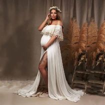 Boho Maternity Dresses Slash Neck Lace Tassels Pregnancy Pho