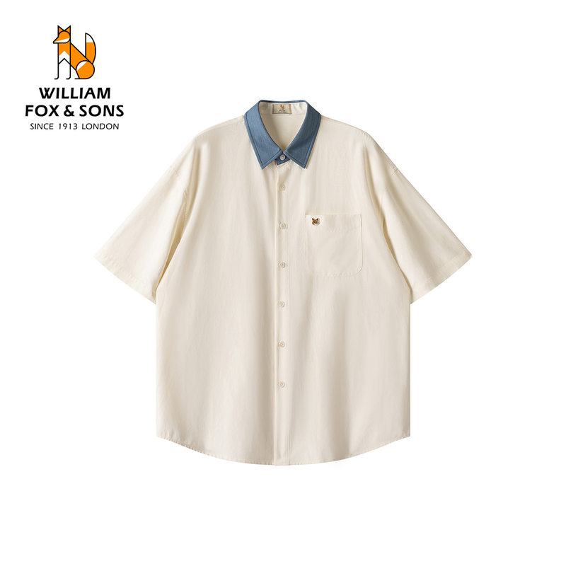 William Fox Tencel Blended Linen Skin-Friendly Lapel Commuter Breathable Summer Ice Silk Couple Short-Sleeved Shirt for Men