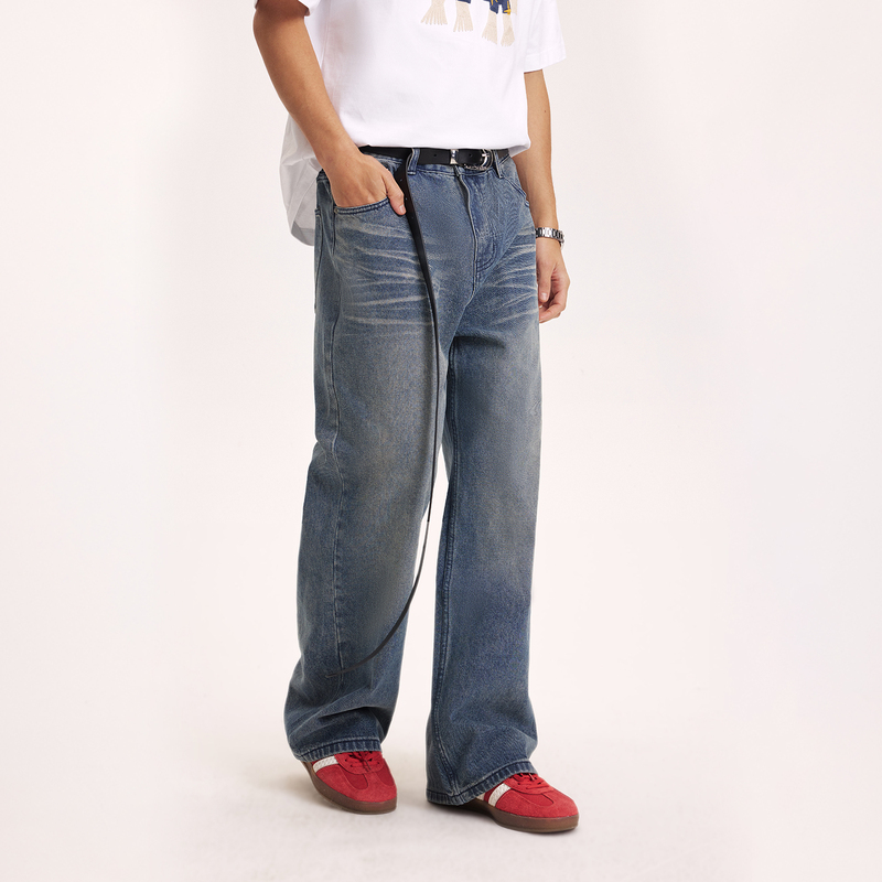 William Fox Tencel Blend Stone-Washed Trousers, Commuter Casual Straight-Leg Classic American-Style Jeans