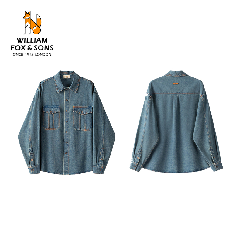 William Fox Men's Clothing 2026 Spring New Denim Shirt American Retro Distressed Loose Casual Jacket for Men