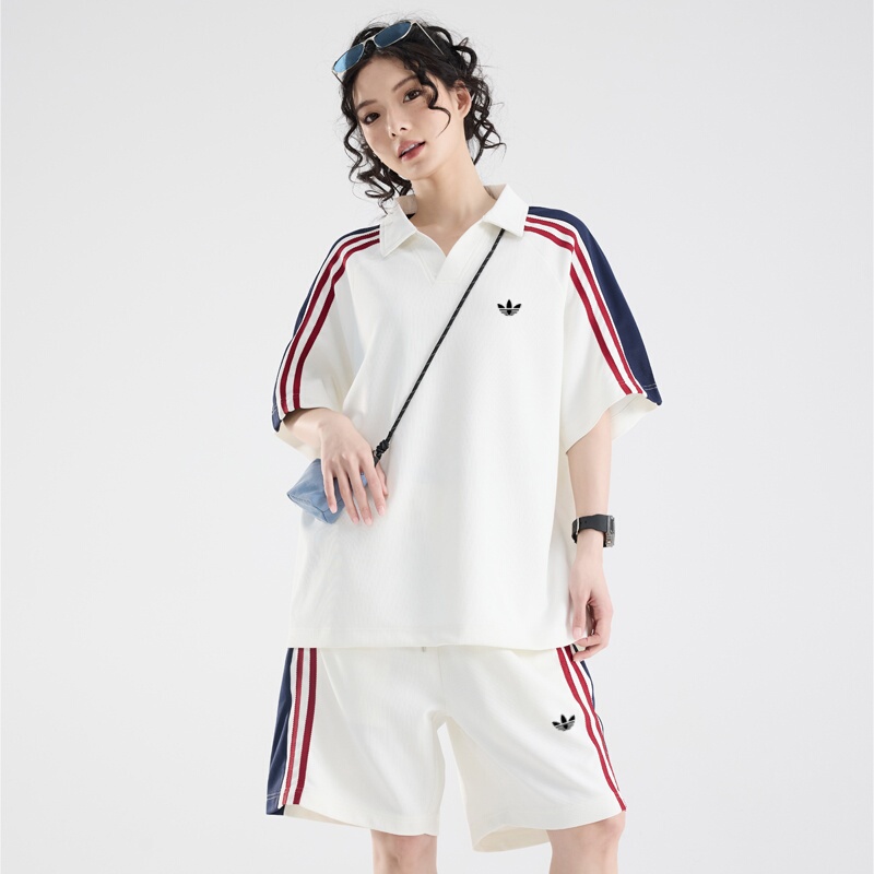 Summer Clover Sports Suit for Men and Women, Trendy Brand, Versatile, Breathable, Striped, Color-Blocking, Turn-Down Collar, Short-Sleeve, Shorts Two-Piece Set Summer Clover Sports Suit for Men and Women, Trendy Brand, Versatile, Breathable, Striped, Color-Blocking, Turn-Down Collar, Short-Sleeve, Shorts Two-Piece Set