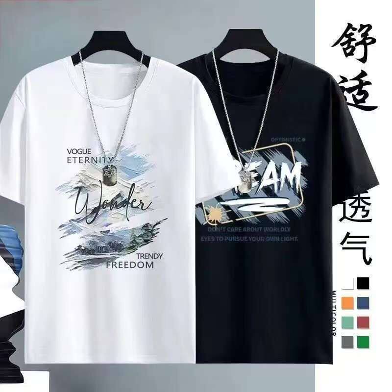 мужская летняя футболка из 100% хлопка с короткими рукавами, новый стиль американского бренда ins tide, свободная повседневная универсальная футболка большого размера с короткими рукавами